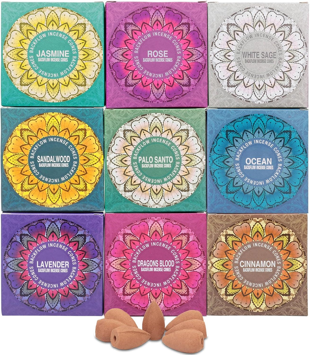 Set of 9 Backflow Incense Cones Gift Variety Pack