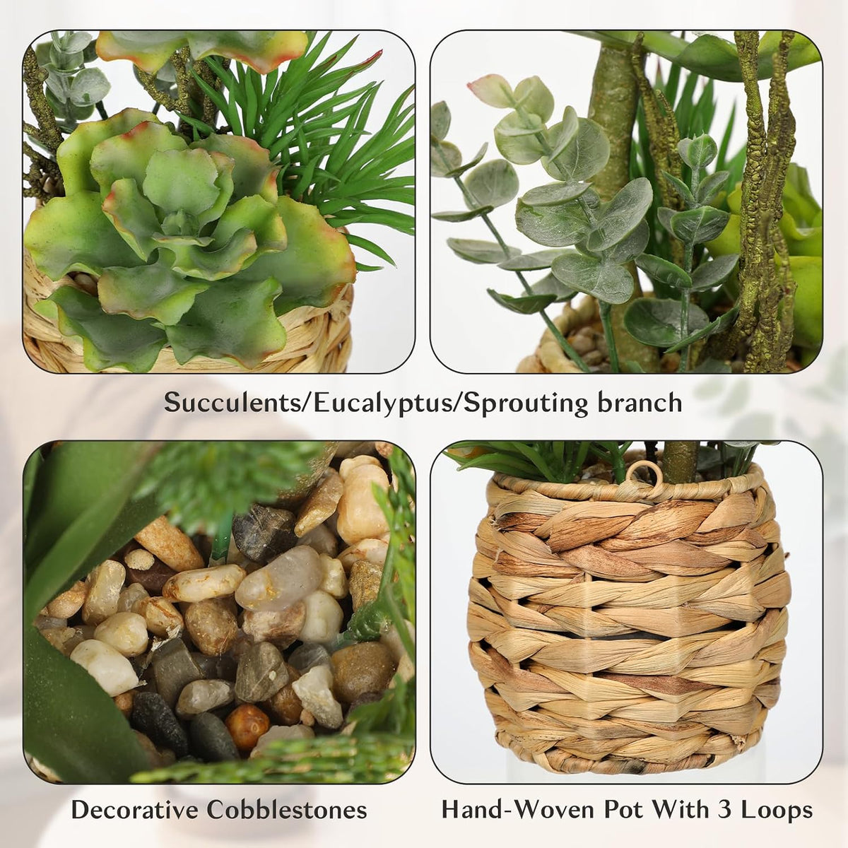 10" Large Succulents Plants Artificial in Pot, Faux Succulents Arrangement