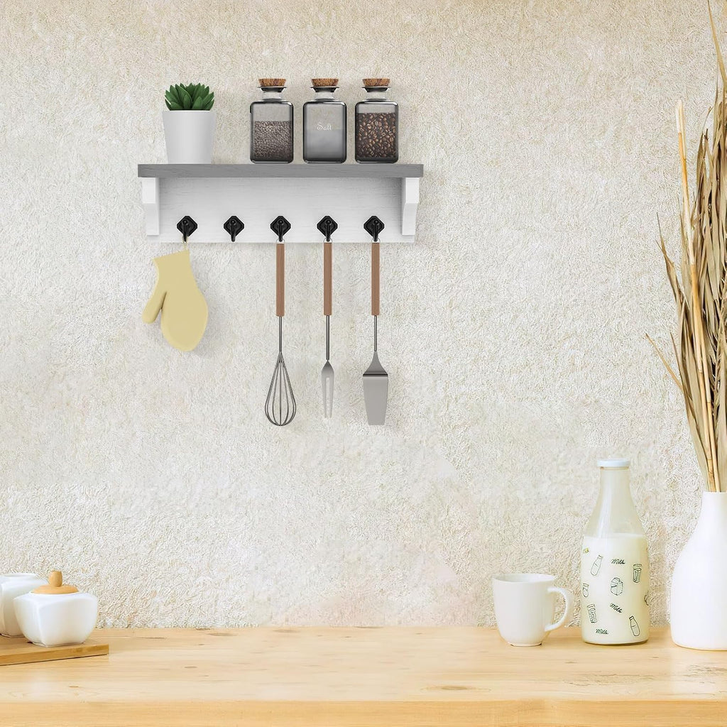 Nekon Key Holder for Wall, 11.8" W x 3.5" H x 2.8" D Wall Shelf, Gray