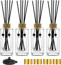 Glass Reed Diffuser Set of 4 - 5oz/155ml Clear Empty Essential Oil Diffuser Bottles with Caps and Reeds - Decorative Bottle Set - Bulk Reusable Apothecary Perfume Jar Gift