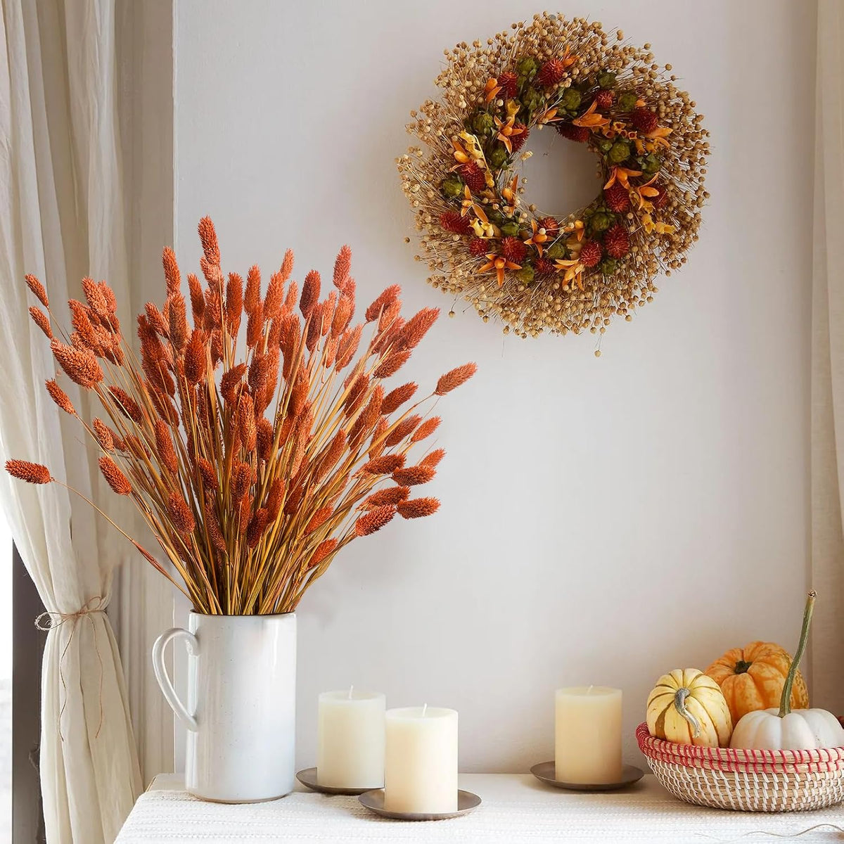 120Pcs Orange Pampas Grass Bunny Tails Dried Flowers, 17" Dried Fall Flowers Pampas Grass Bunny Tails Bulk Decor Orange Dried Flowers Bouquet Flower Arrangements for Fall Home Decor Wedding