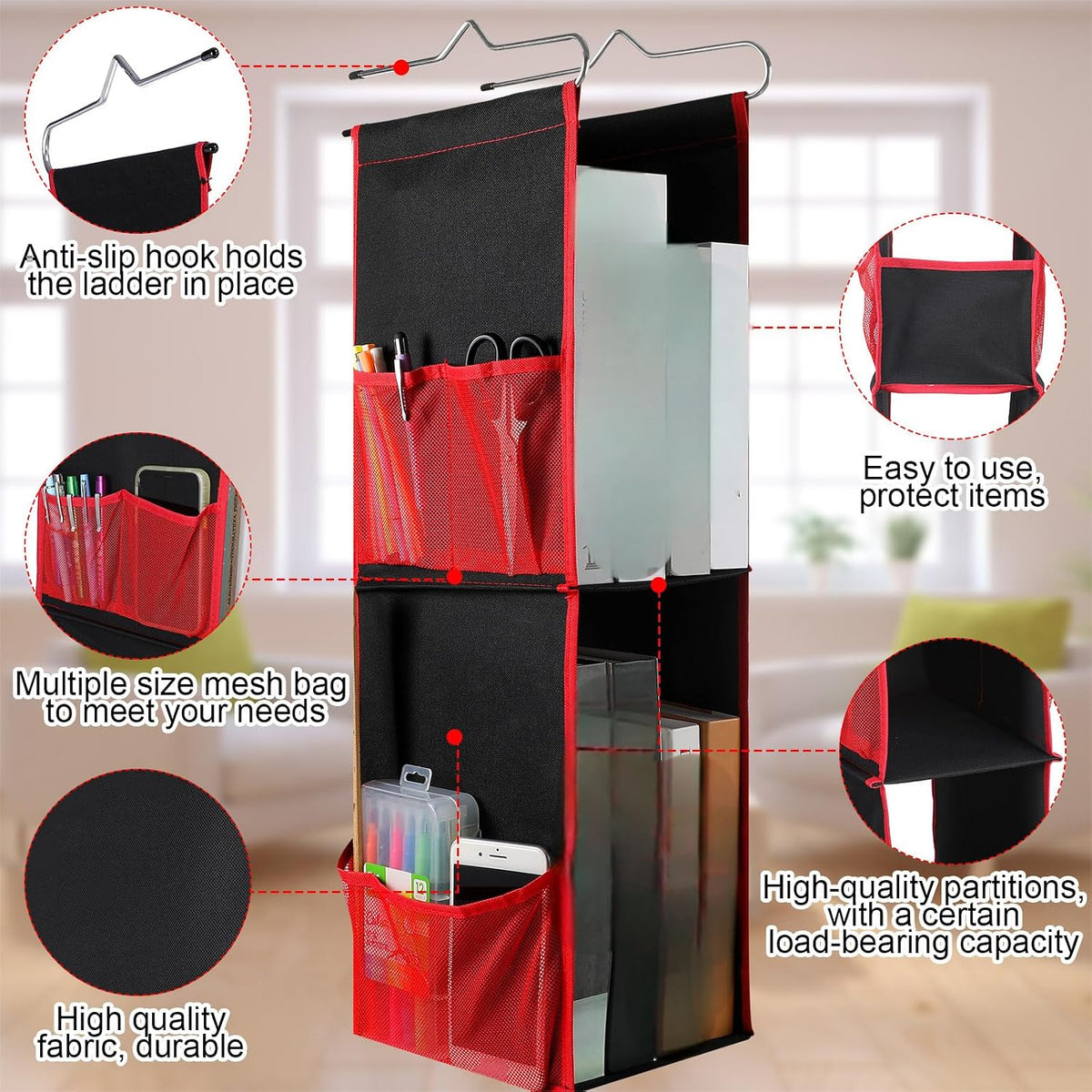 1 PC Hanging Locker Organizer 2 Layer Shelves, Red