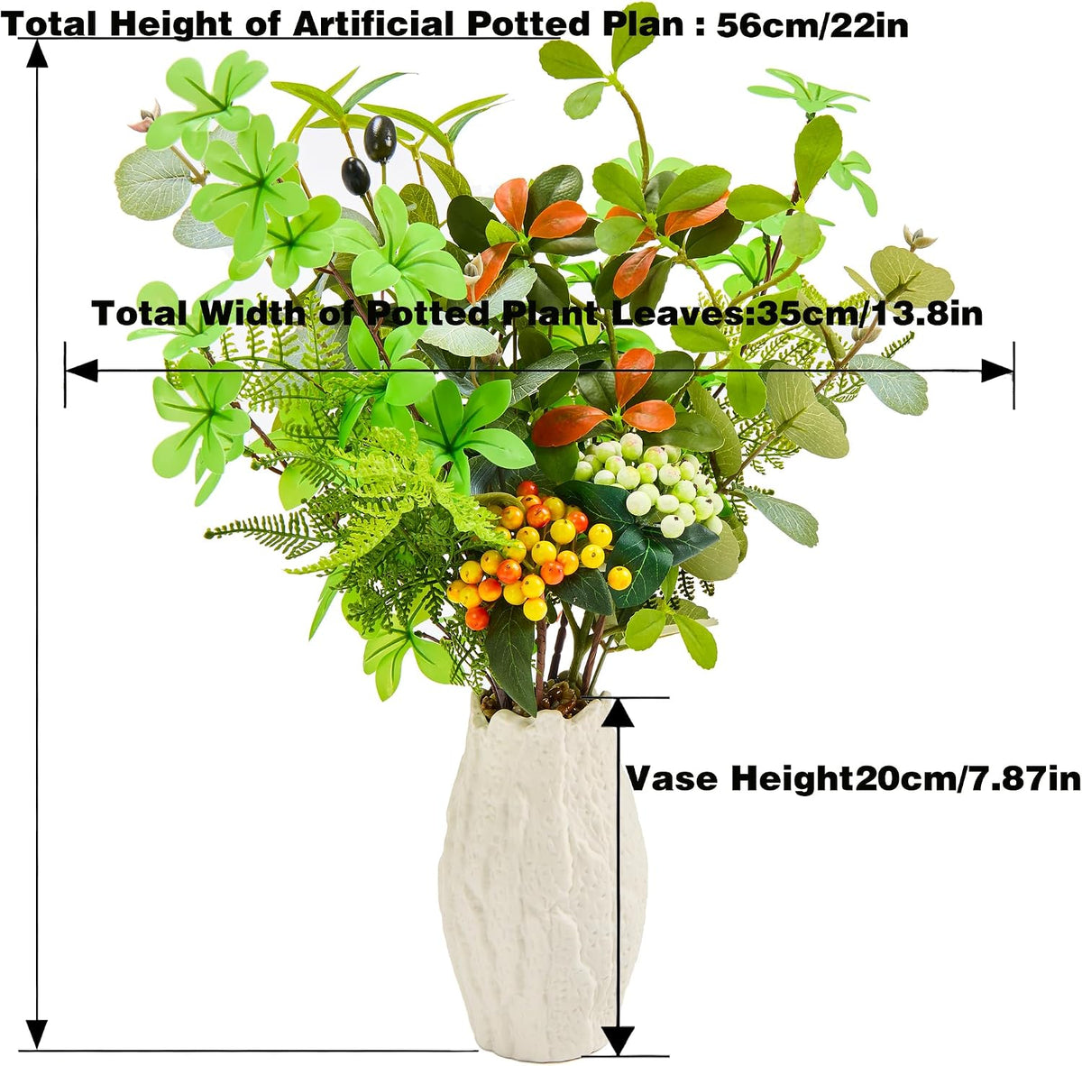 21“ Artificial Plant in White Ceramic Vase Fake Greenery Desk Home Decor