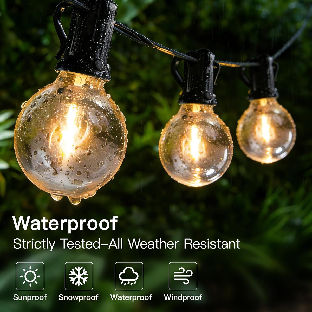 Outdoor String Lights, 50FT G40 Patio Lights with Remote, Balck