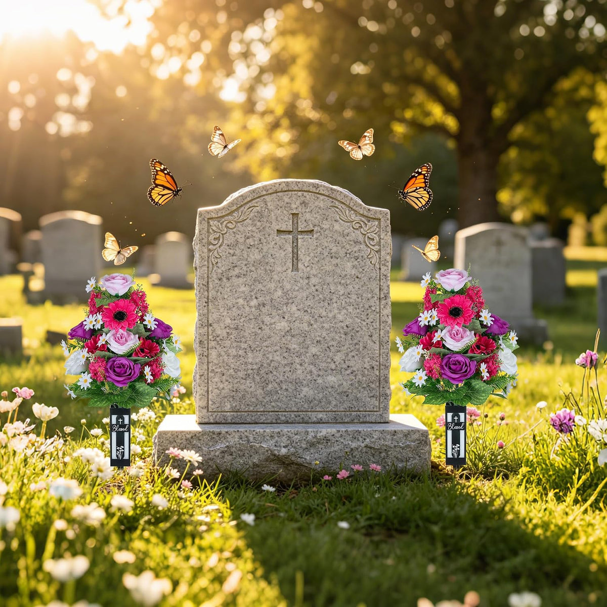 Artificial Flowers for Cemetery Grave Decorations, 2 Pcs