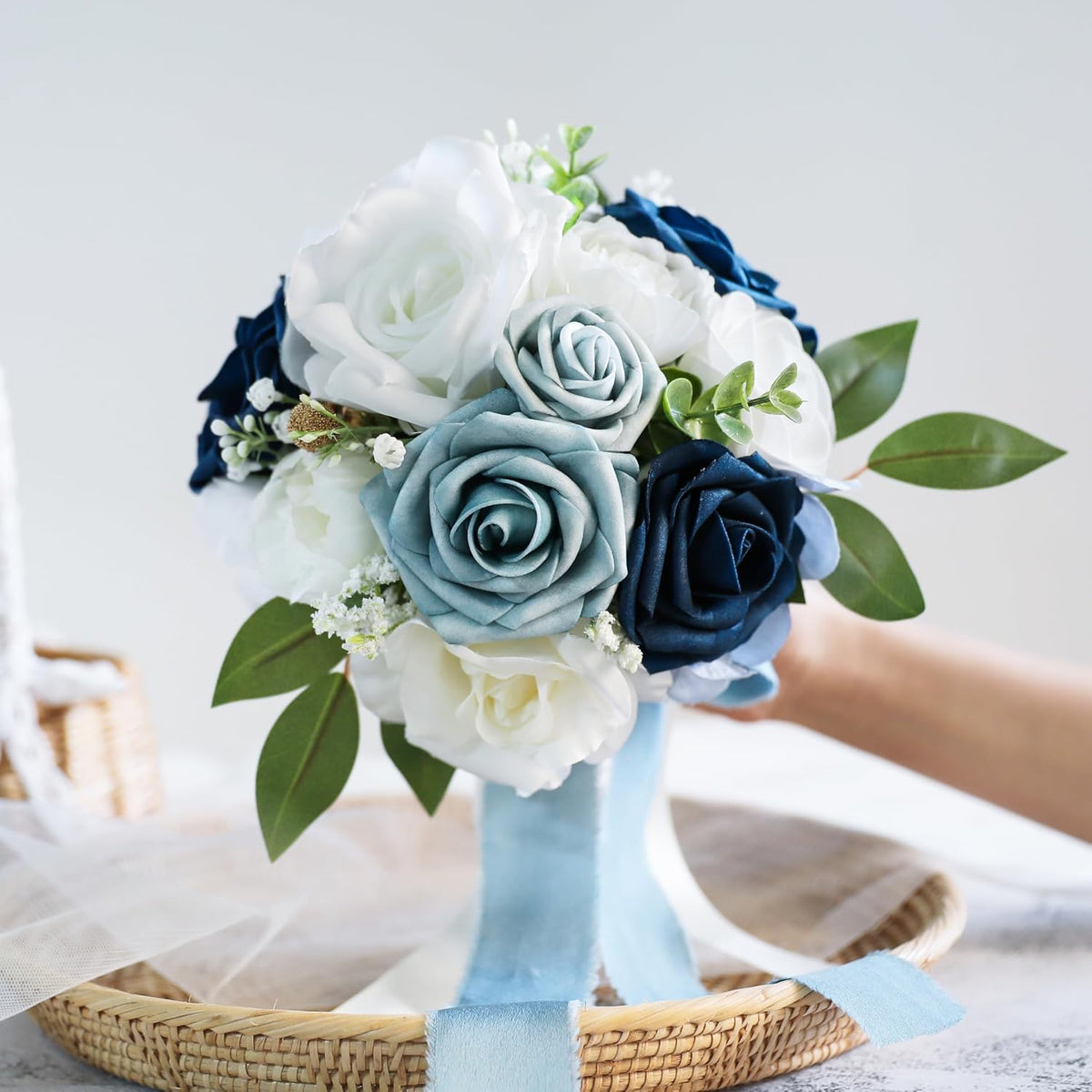 ponatia Dusty Blue Wedding Bouquets for Bride Bridesmaid