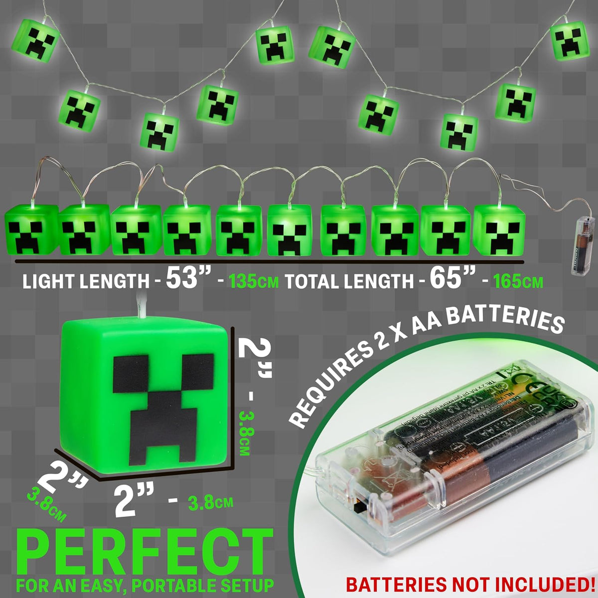 Minecraft String LED Lights for Bedroom Battery Operated Fairy Lights for Room Decor Wall Light Creeper Indoor Decoration Gamer Gifts for Kids