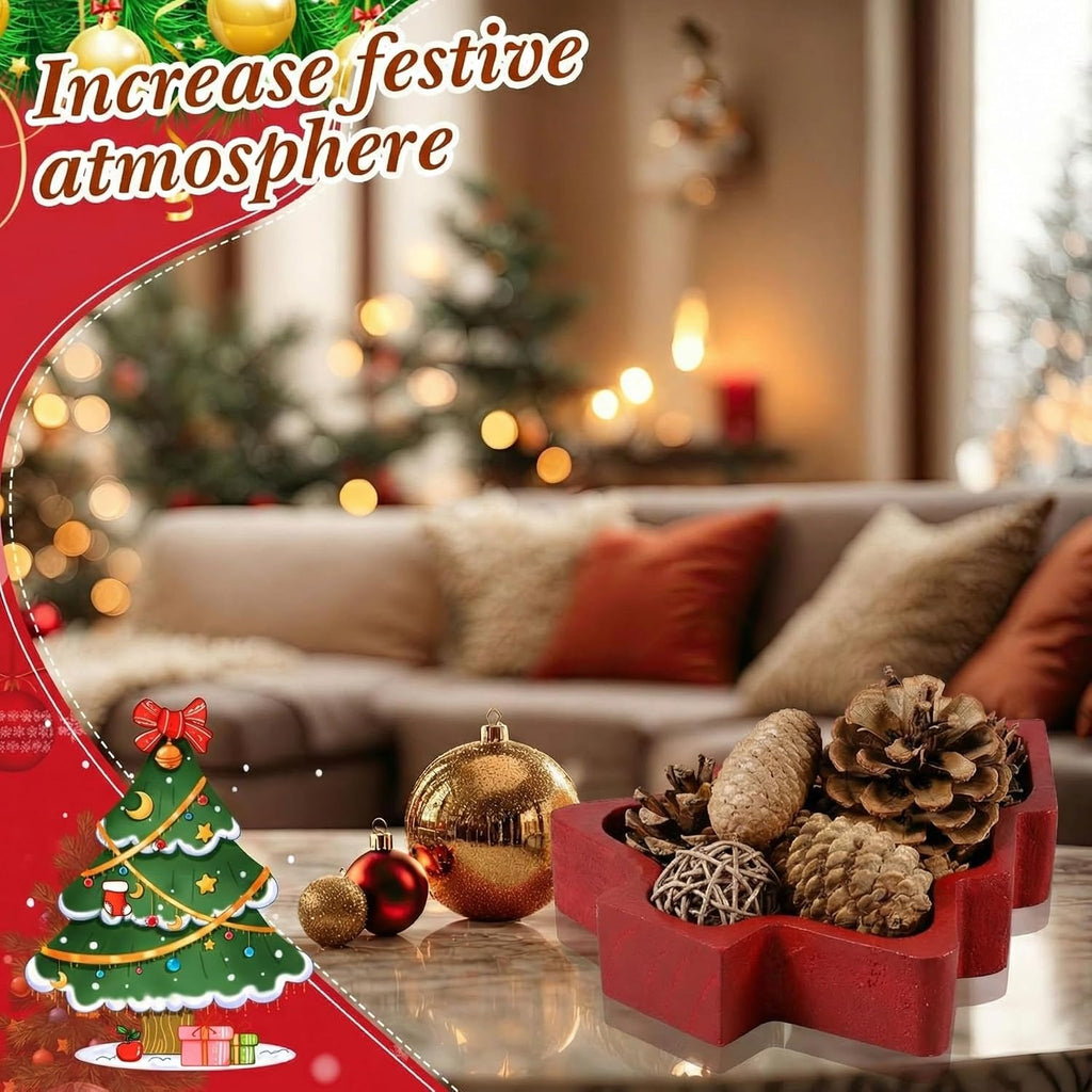 Jingmore 4 Pcs Christmas Wooden Bowl Xmas Tree Tray Dough, Red
