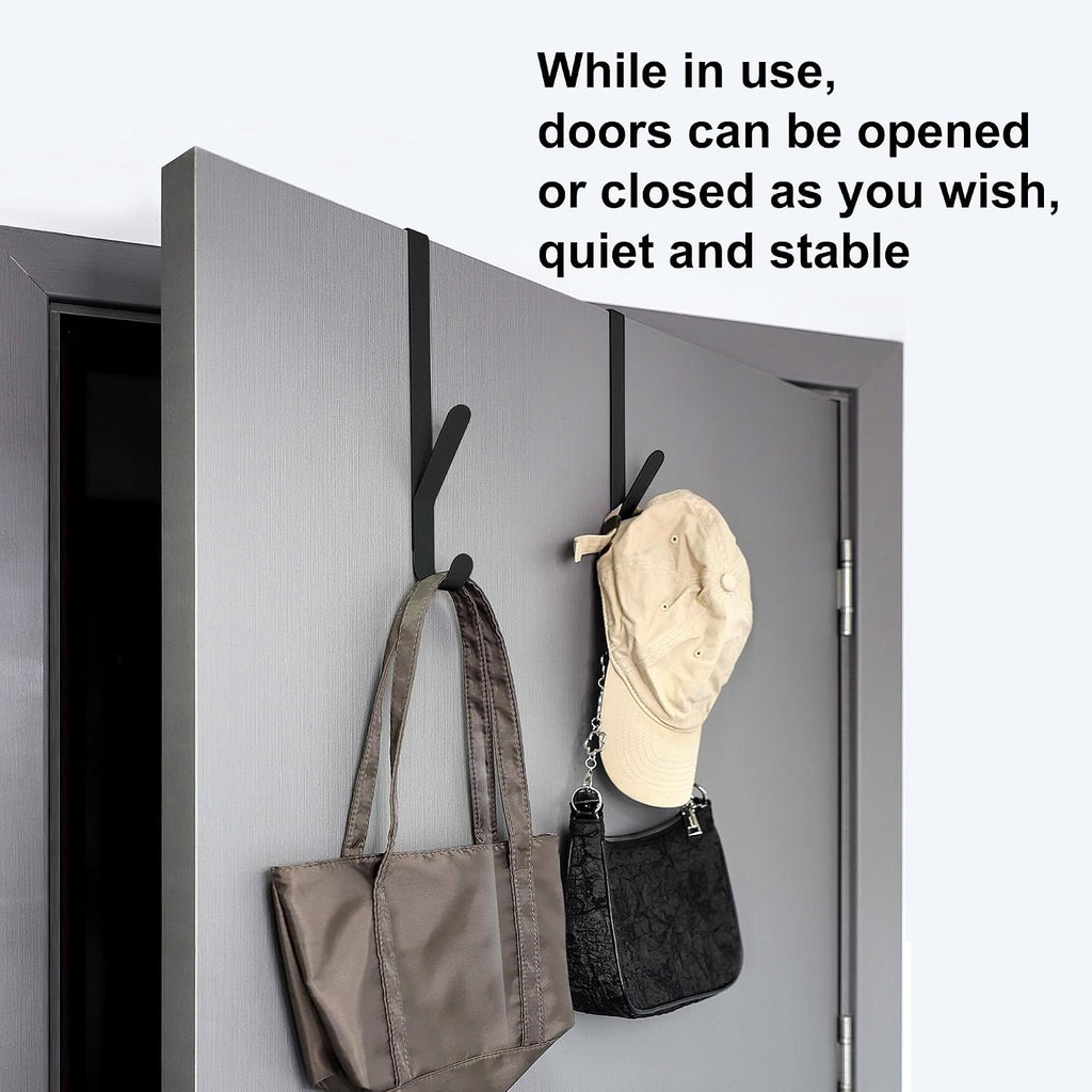 Over The Door Double Hanger Hooks, Metal Twin Hooks Organizer for Hanging Coats, Hats, Robes, Towels - Black - Set of 2