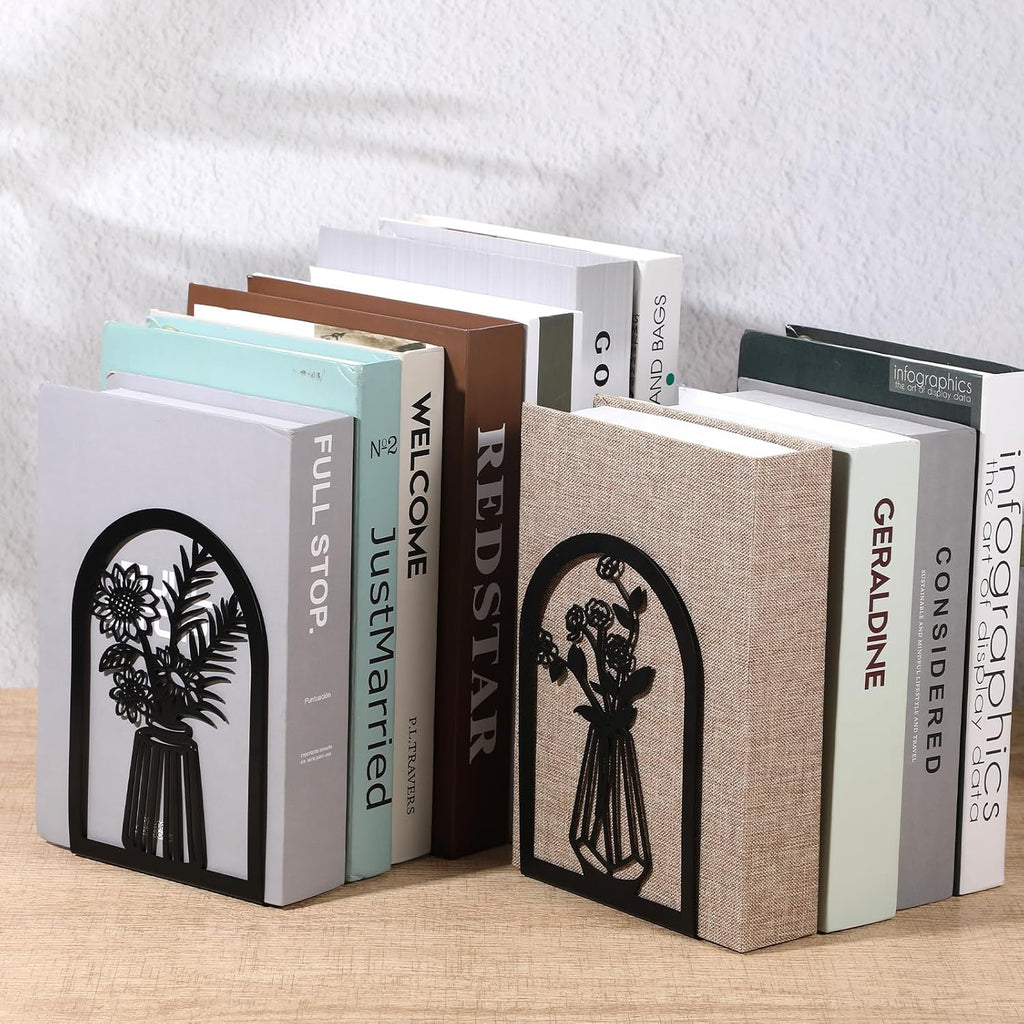3 Pair Decorative Book Ends for Shelves, Metal Bookends, Heavy Duty Non-Slip Book Stopper for Heavy Books, Shelf Holder Supports for Home Office