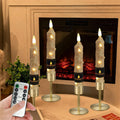 Wood Grain Flameless Taper Candles 4 Pack, 6.5 Inch LED Candles with Remote