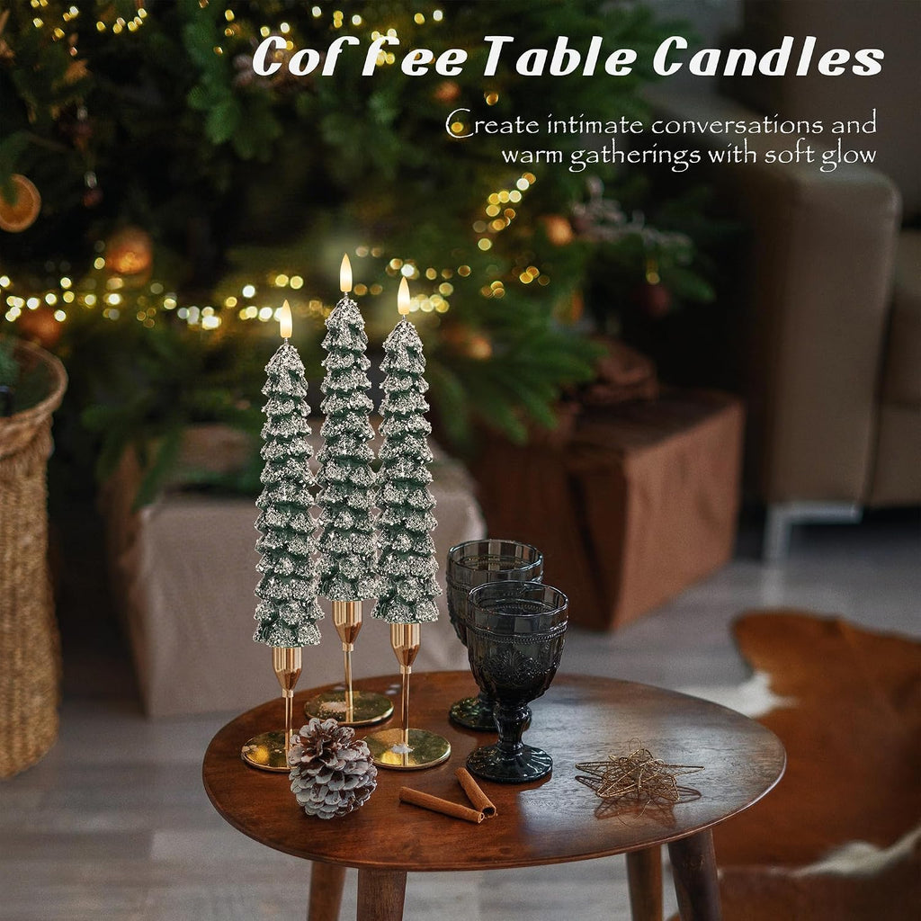 Flameless Christmas Tree Taper Candles with Remote Set of 3, Snowflake