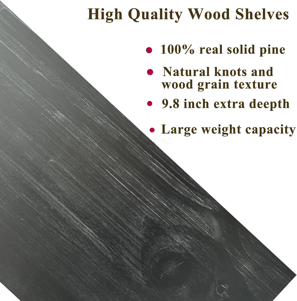 ROGMARS Industrial Pipe Shelving Pine Wood Black Floating Shelves for Wall