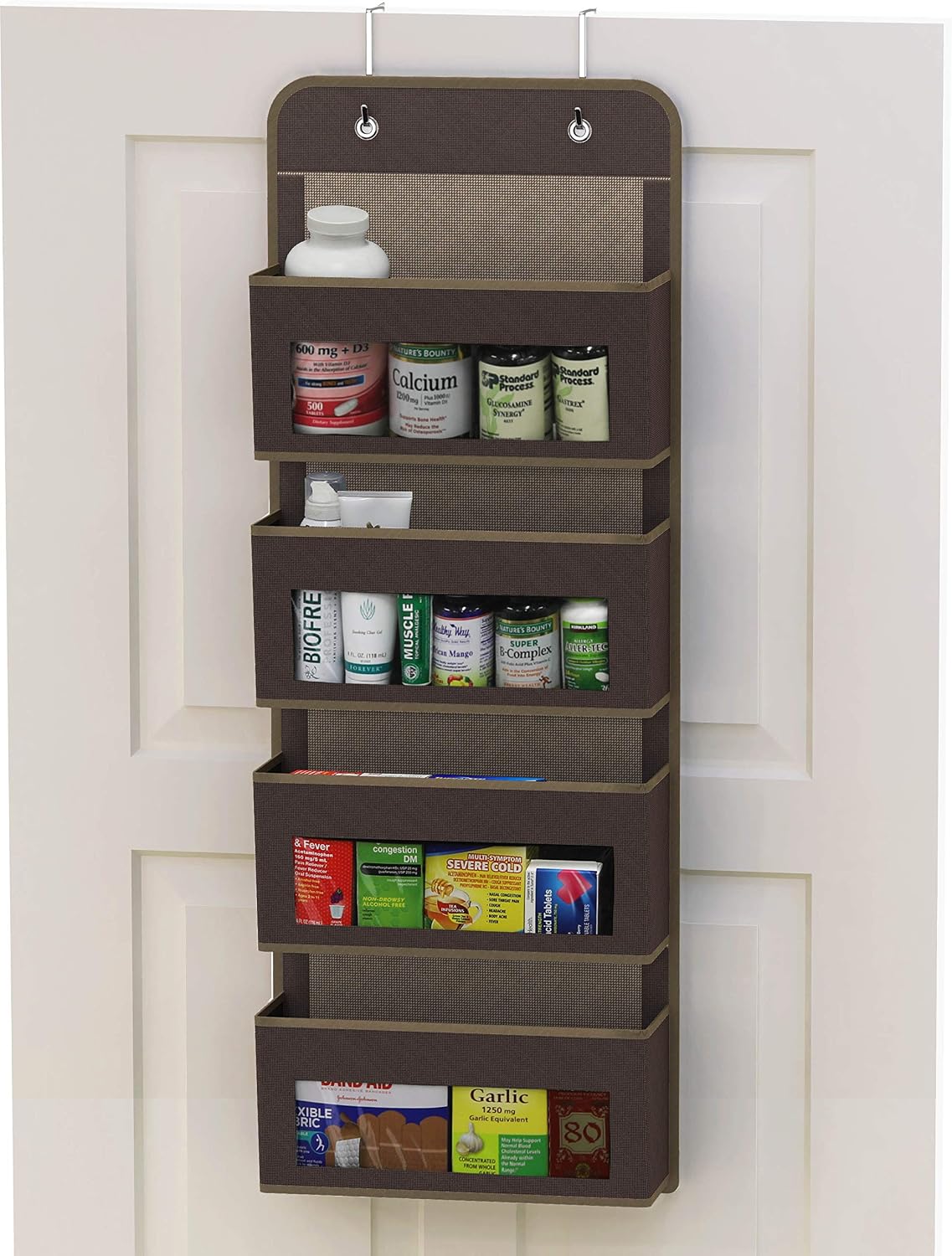 Simple Houseware 4 Clear Window Pocket Over Door Hanging Organizer, Brown