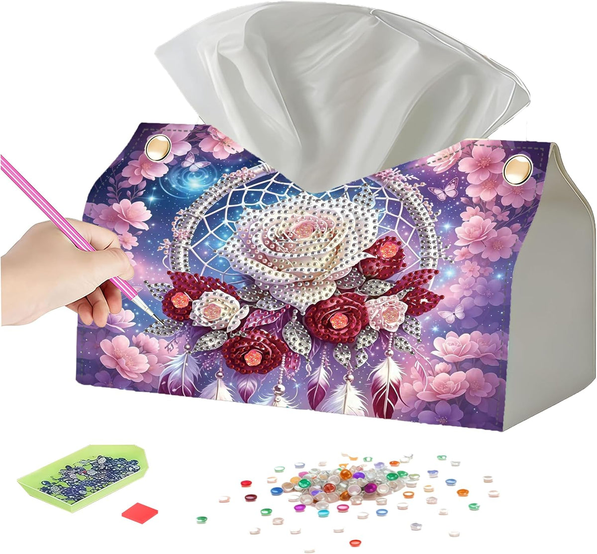 NCMCDZS Diamond Painting Tissue Box Cover,9.44x9.05x6.29in, 1 Pack