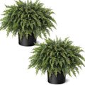 2Pcs Artificial Cedar Potted Plant Christmas Greenery for Front Porch Decor