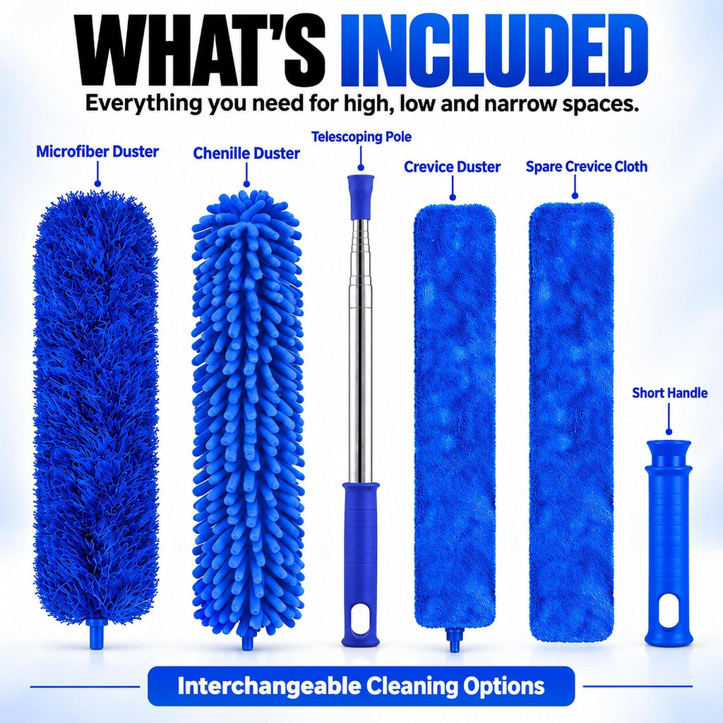 Bendable Microfiber Duster with Extension Pole, Up to 100-Inch Reach