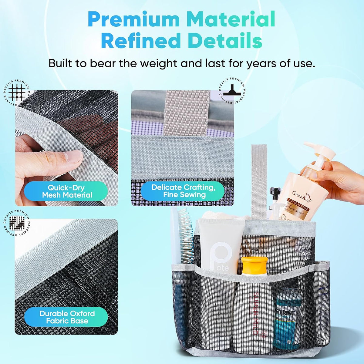 EUDELE 2 Pack Mesh Shower Caddy Portable for College Dorm Room Essentials, Shower Caddy Dorm with 9-Pocket Large Capacity,Shower Bag for Beach,Swimming,Gym