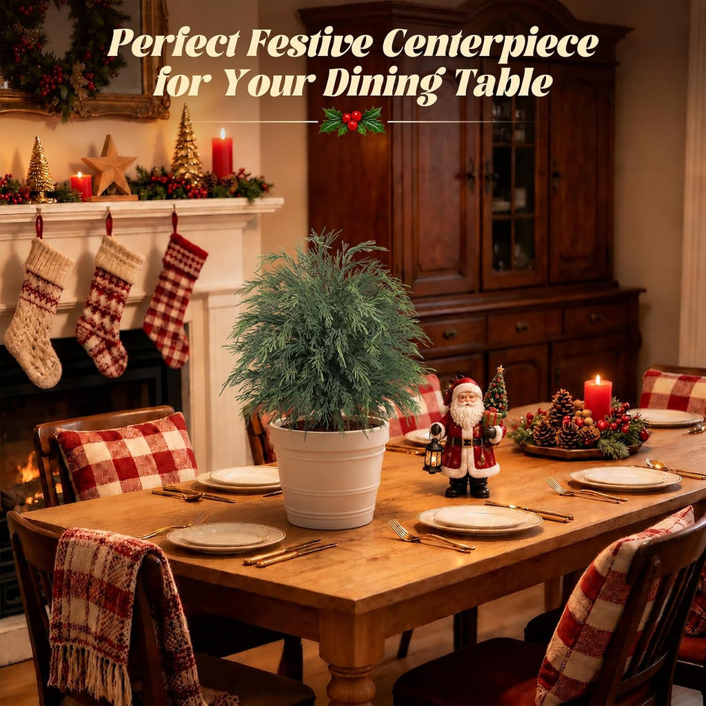 Yangrass 2PCS Arborvitae Cedar Topiary Trees with Spike, Christmas Decor
