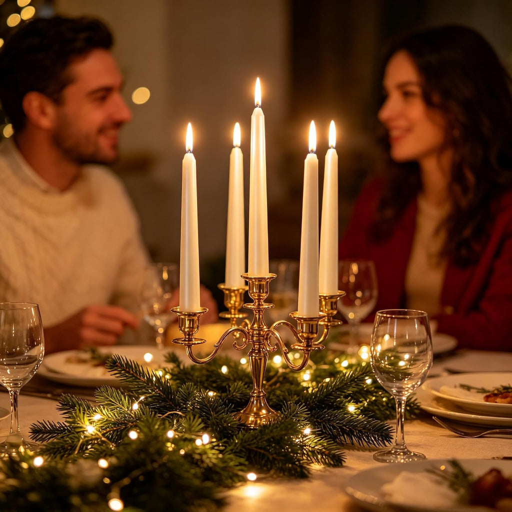 Metallic Pearl White Taper Candles for Wedding Table Centerpieces