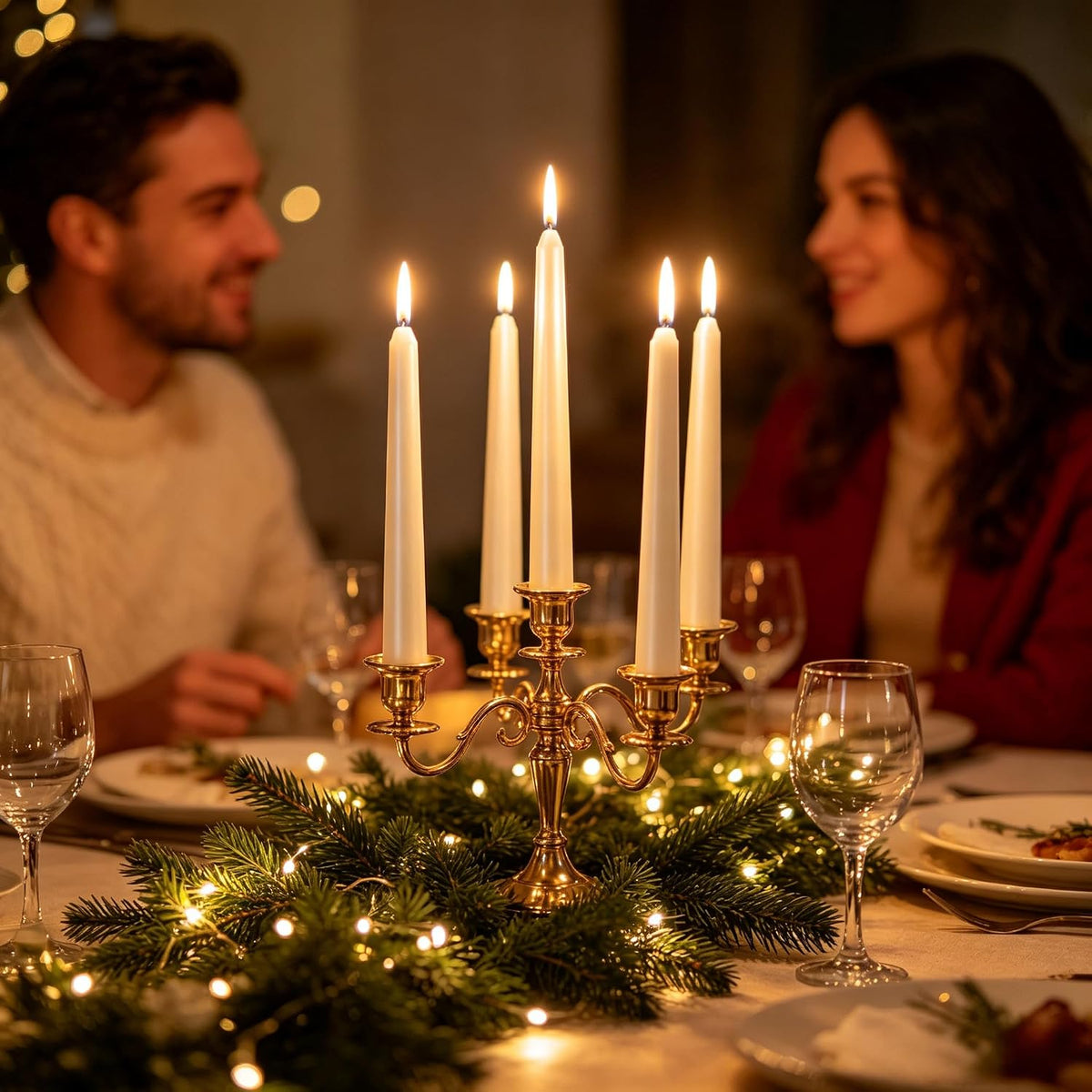 Metallic Pearl White Taper Candles for Wedding Table Centerpieces