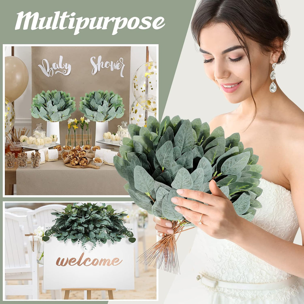 Tigeen 100 Pcs Artificial Eucalyptus Leaves Stems Silver Dollar Eucalyptus