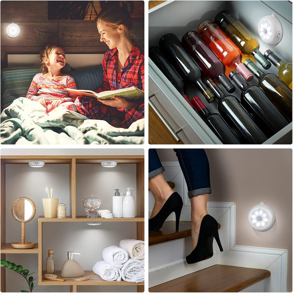 Alivation Motion Sensor Light Indoor, LED Closet Light Battery Operated, Night Light Under Cabinet Lighting, 3 AA Battery Powered, Puck Lights for Wall, Stair, Dimmable (6 Pack)