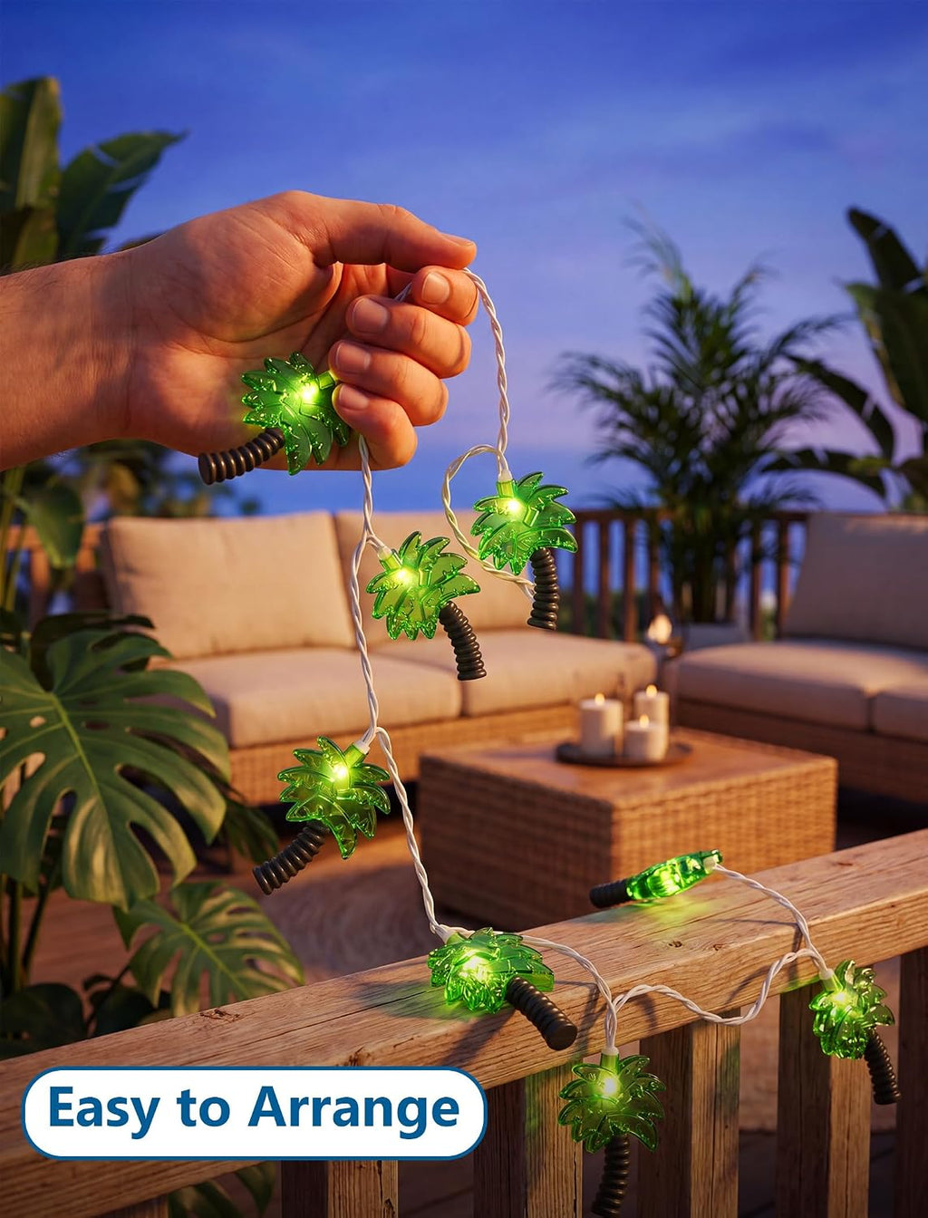 8.5Ft Palm Tree String Lights Outdoor, Waterproof Patio Palm Tree Lights String with 10 Mini Incandescent Lights, Summer Beach Theme String Lights for Indoor Bedroom Christmas Party Decor, White Wire