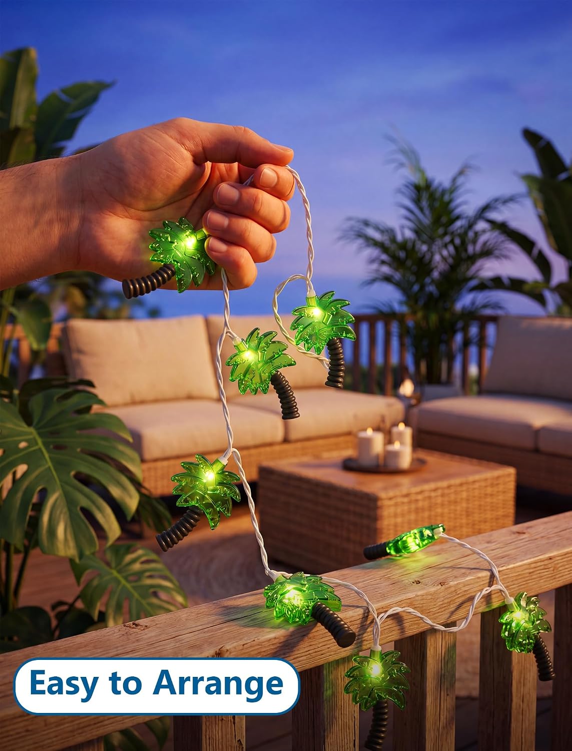 8.5Ft Palm Tree String Lights Outdoor, Waterproof Patio Palm Tree Lights String with 10 Mini Incandescent Lights, Summer Beach Theme String Lights for Indoor Bedroom Christmas Party Decor, White Wire