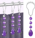 Shower Curtain Hooks Rings for Bathroom, 12PCS Gemstone Crystal Bead Water Drop Stainless Steel Rust Resistant Clear Shower Curtain Rings (Purple)