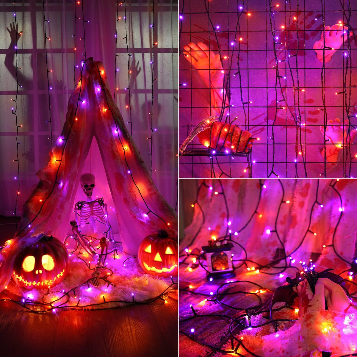 ODEETRONIC Purple & Orange Halloween Lights Outdoor, 98.42 ft, 300 LED