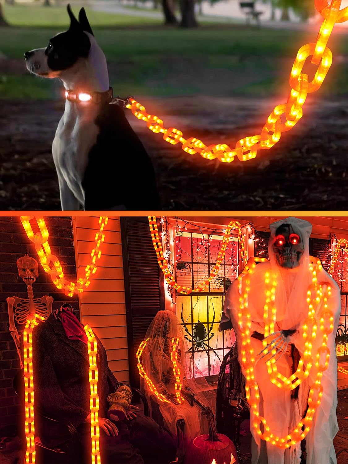 Solar Halloween Chain Lights - 10 FT 160 LED Orange Light-Up 8 Modes Memory