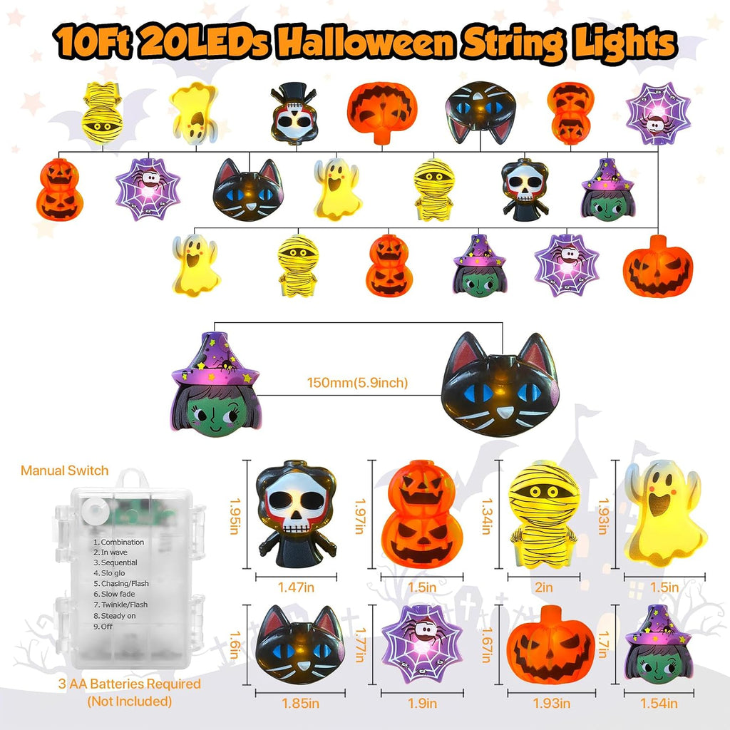 Halloween LED String Lights, 10Ft 20 LED Battery Powered