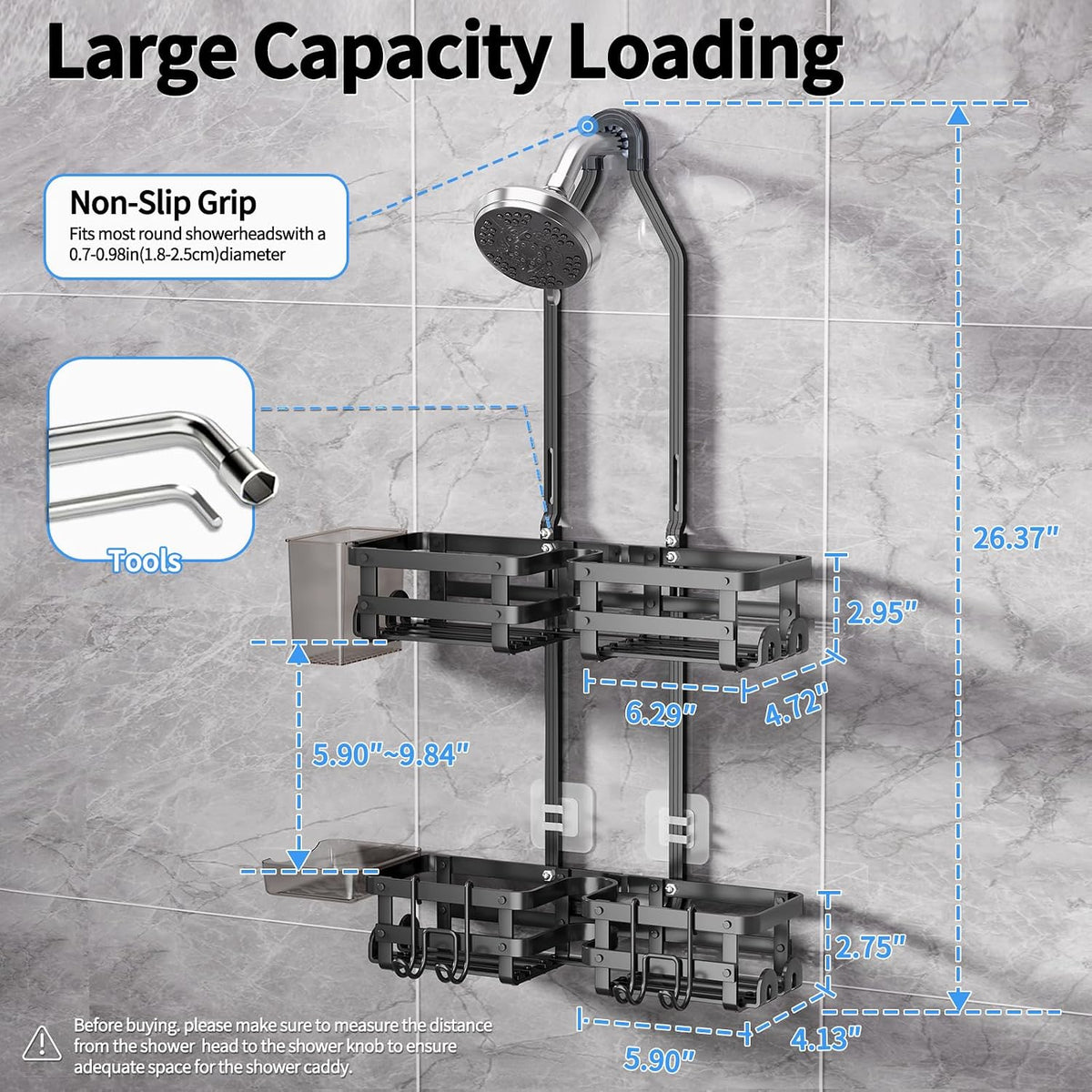 GAOKASE Aluminum Shower Caddy Hanging, Never Rust Shower Organizer