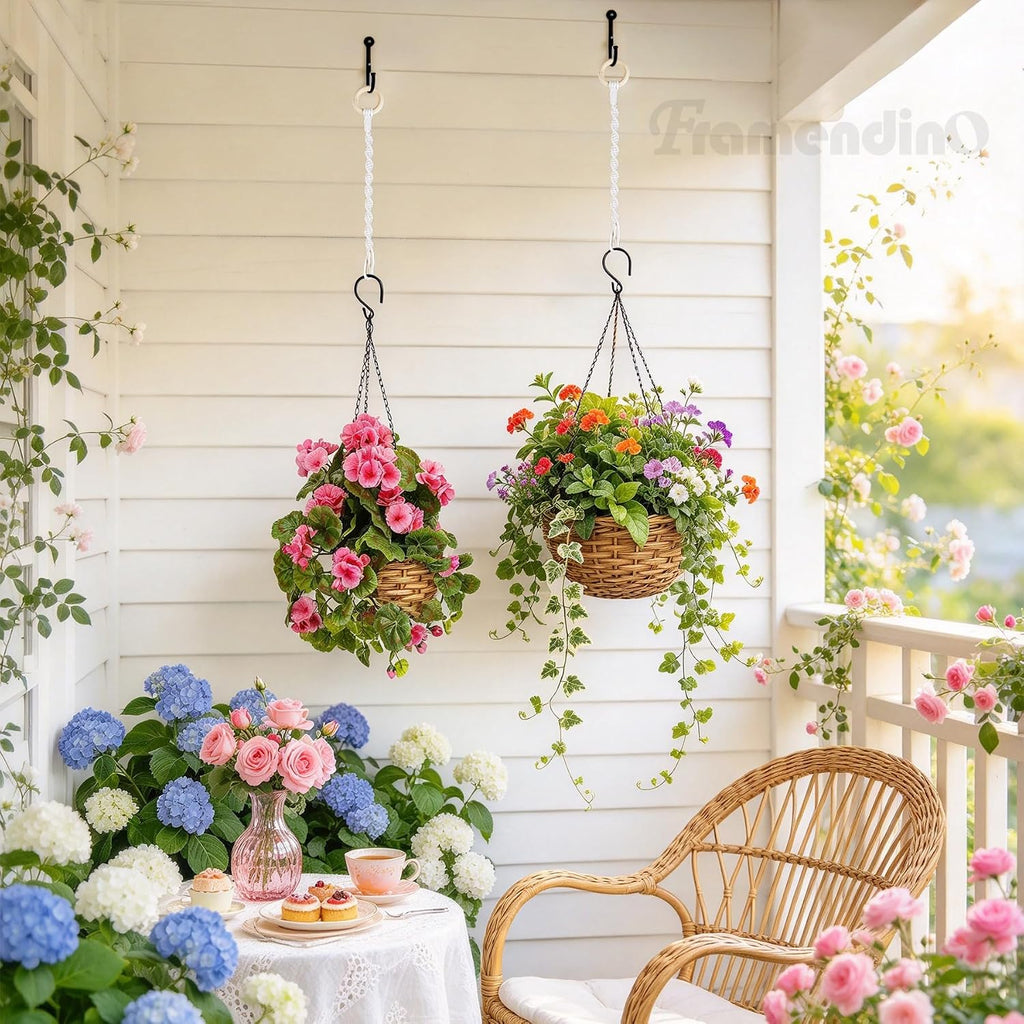 Framendino, 6 Pack Adjustable Macrame Plant Hanger Extenders Woven Hanging Basket Extension with Wooden Ring for Indoor Outdoor Pot Holder