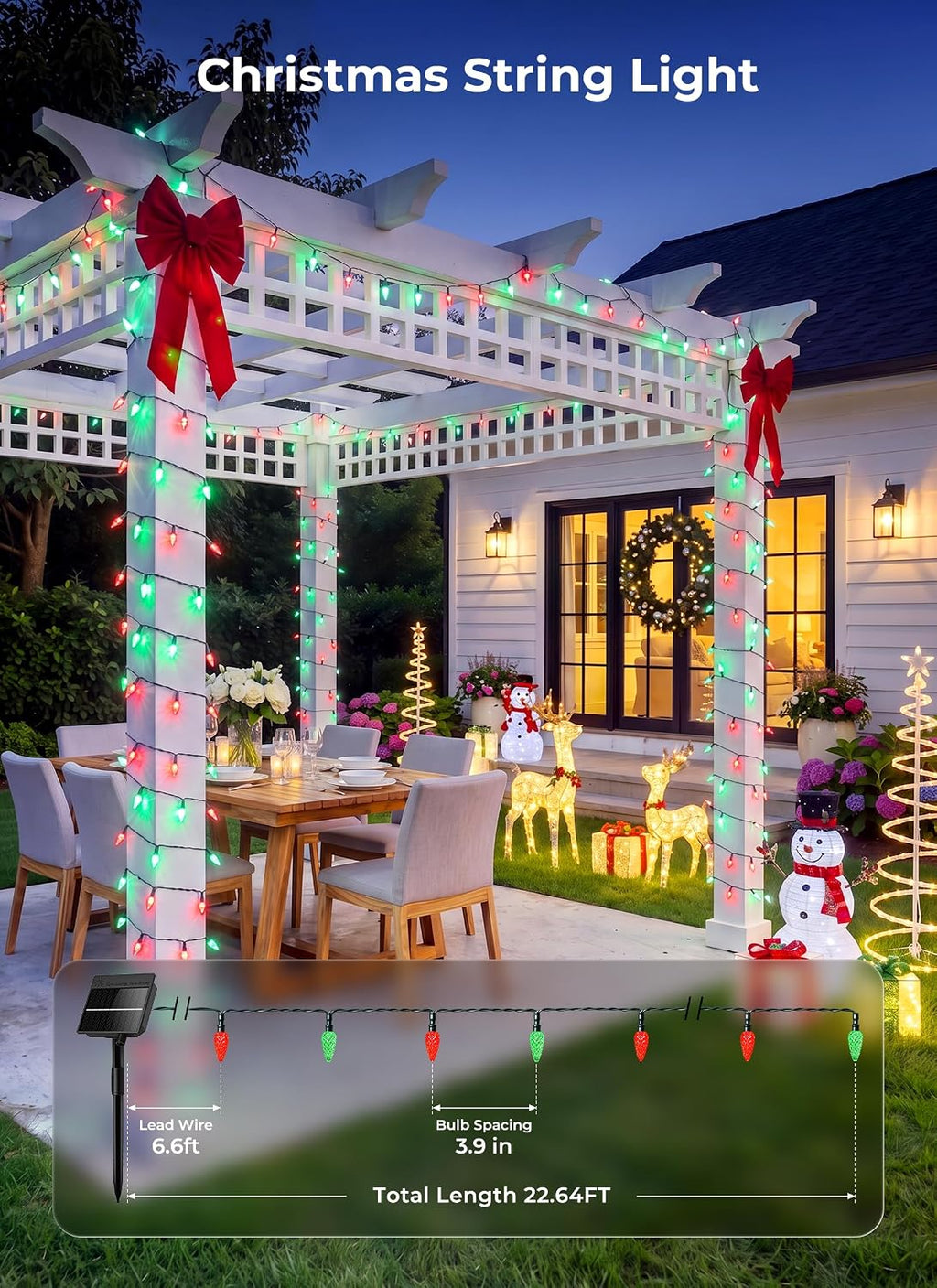 Minetom C6 Solar Christmas Lights, 50 LEDs Waterproof Outdoor String Lights