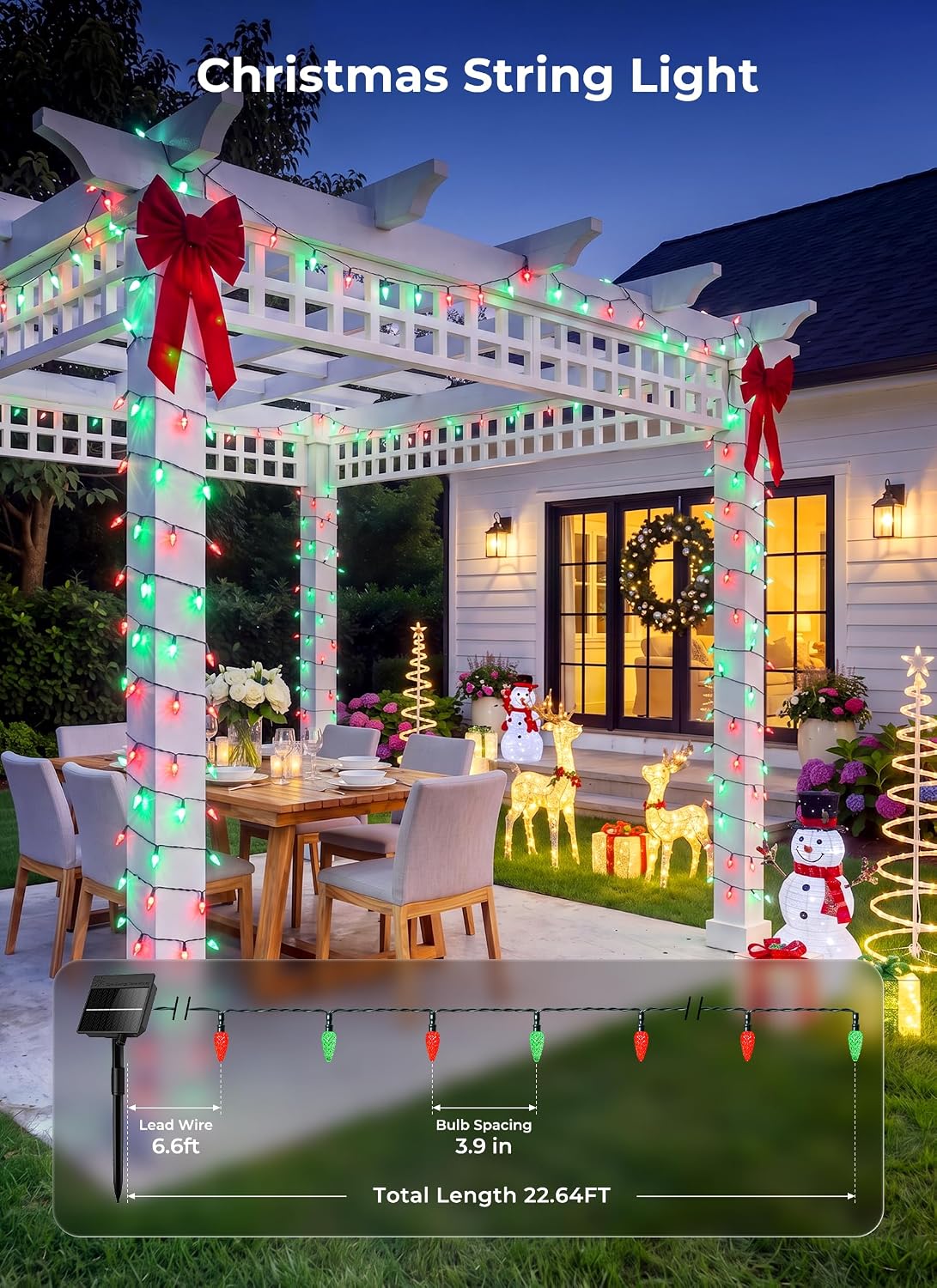 Minetom C6 Solar Christmas Lights, 50 LEDs Waterproof Outdoor String Lights