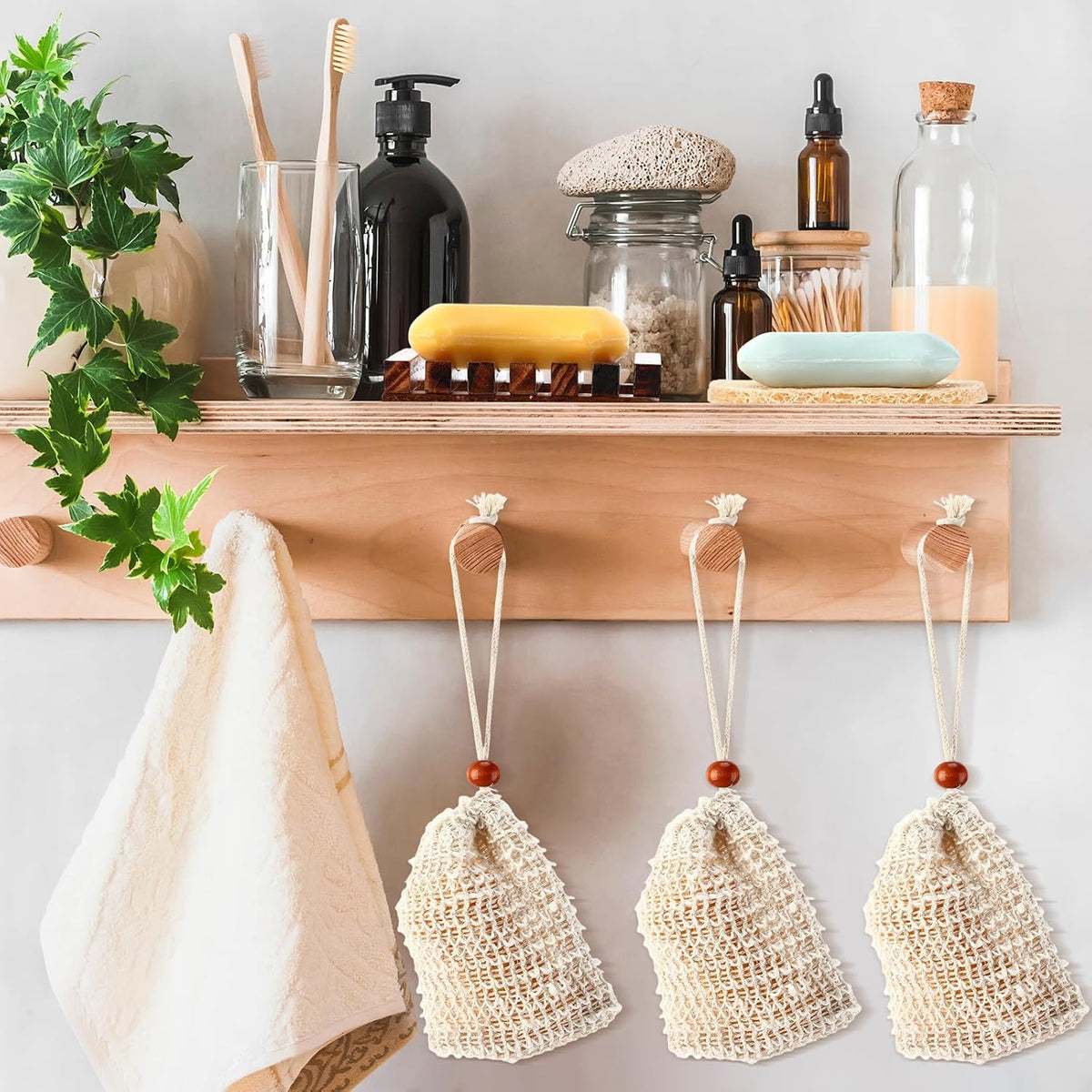 Baderke Soap Saver Wooden Dish Holder Bag and Pads, Mixed Color, 36 Pcs