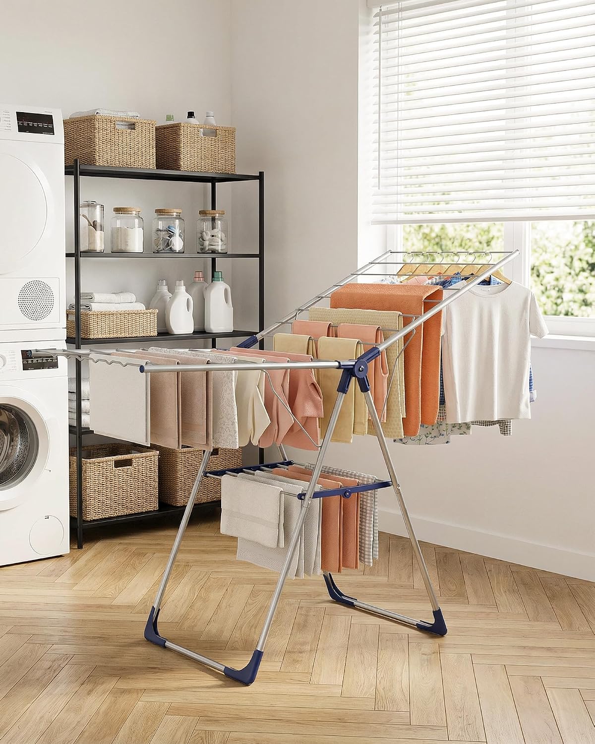 Sakugi Clothes Drying Rack, 55.5" Adjustable Wings, Foldable Design