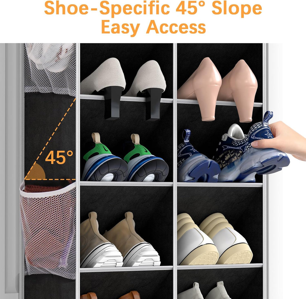 Yecaye 16-24 Pairs Over the Door Shoe Organizer, Large Capacity Hanging Shoe Rack for Door Hanger with Deep Pockets, 8 Tier Shoe Holder for Sneakers Boots Heels College Dorm Essentials, Black