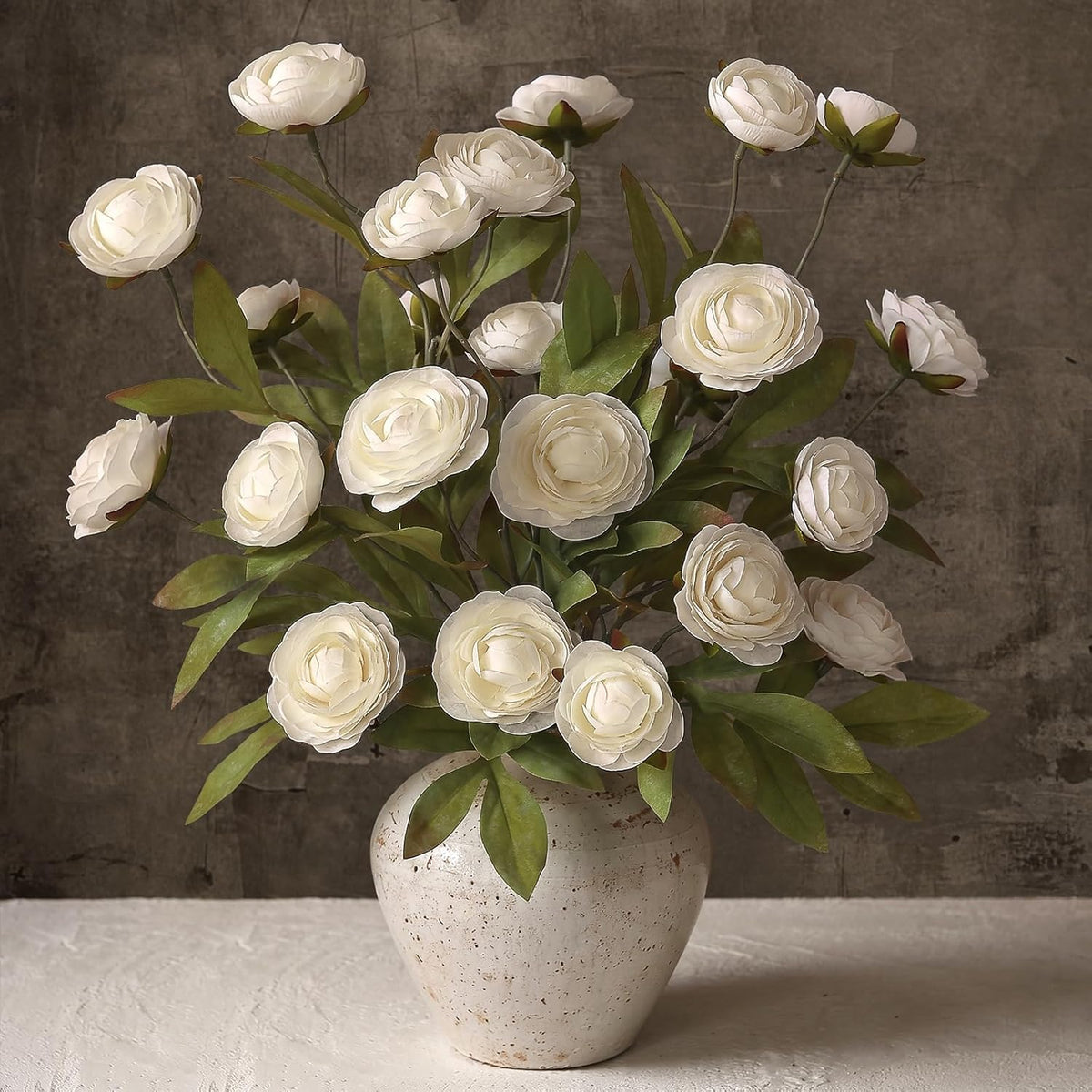 6 PCS 27" Artificial Ranunculus Flowers Stems for Vase Decor (Cream)