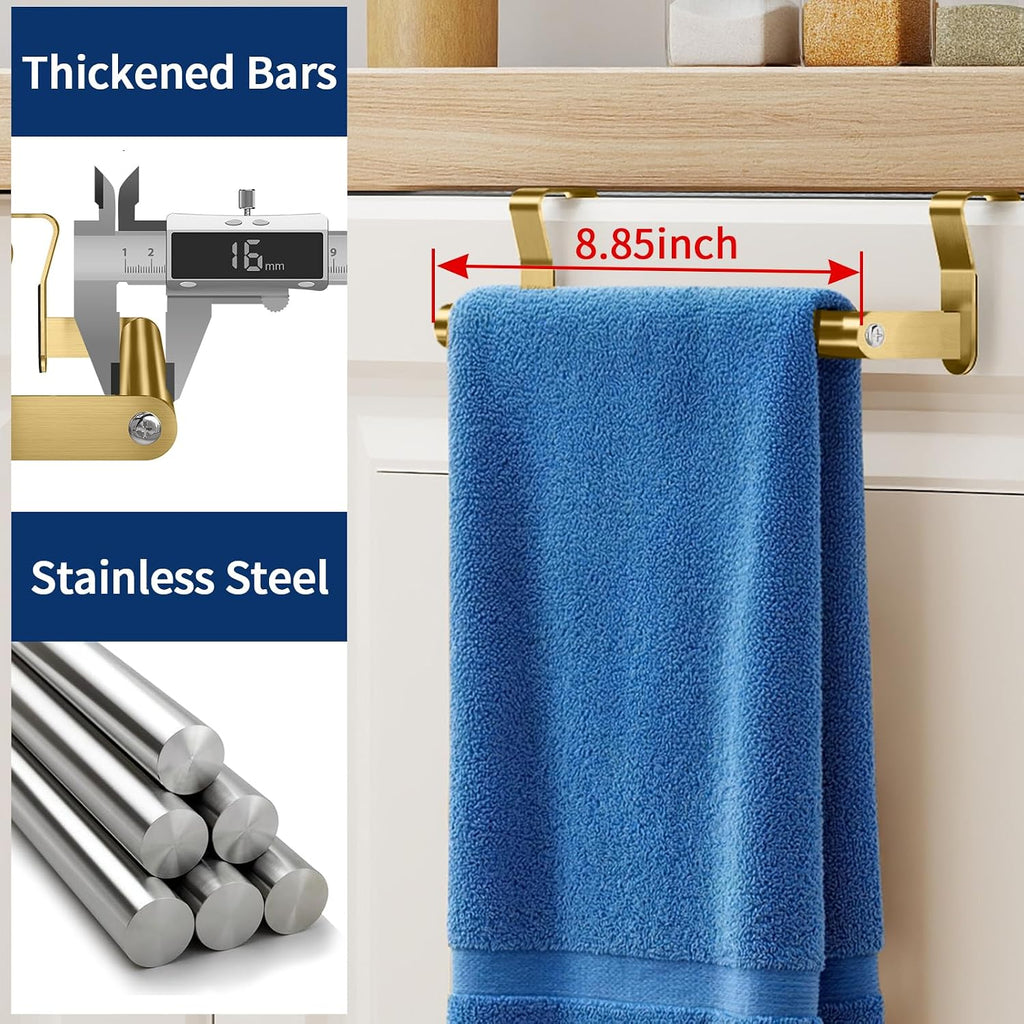 STWWO Gold Over Cabinet Towel Holder for Kitchen Cabinet Door, 2 Pack Bars