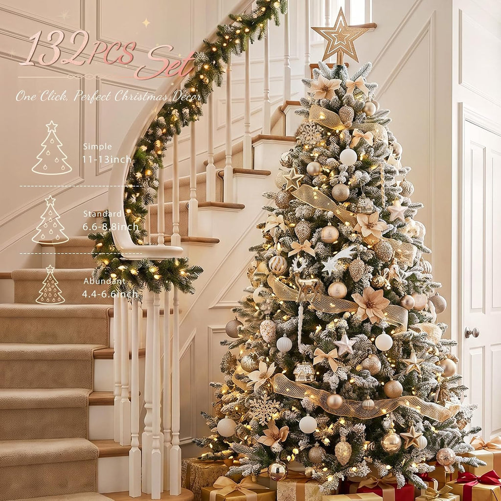 SOLEDI 132pcs Christmas Tree Ornaments Set, 2026 Christmas Tree Decorations