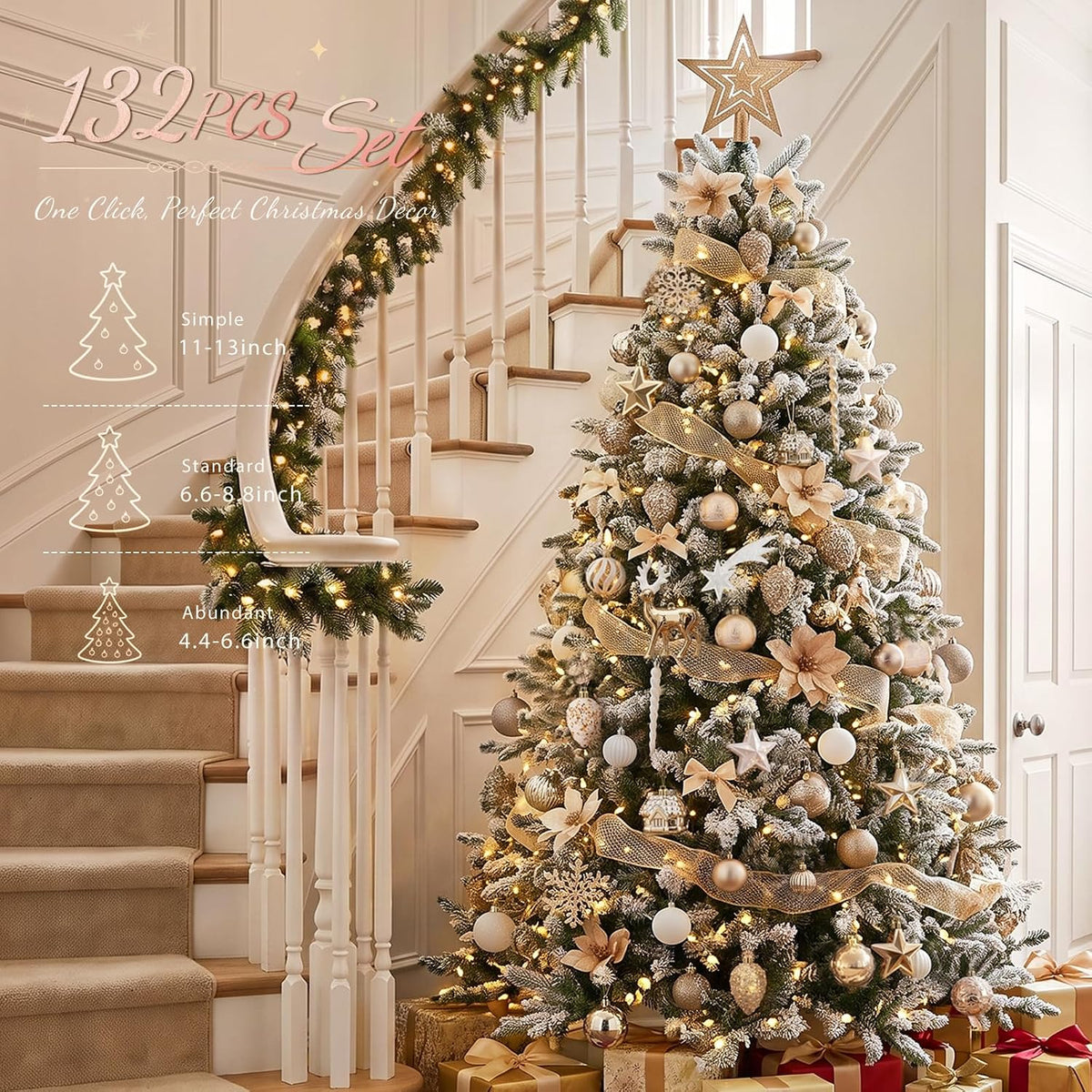 SOLEDI 132pcs Christmas Tree Ornaments Set, 2026 Christmas Tree Decorations