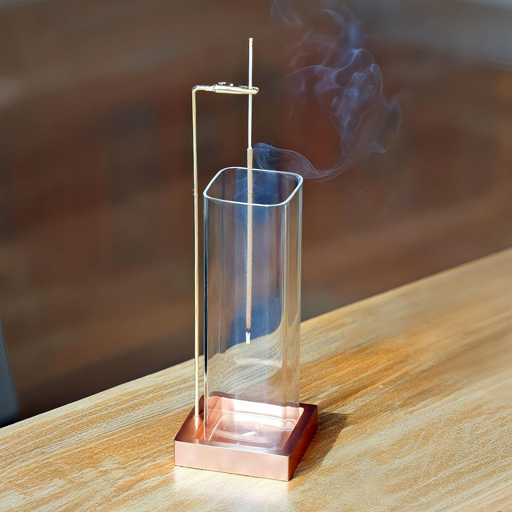 Incense Holder, Metal Incense Holder for Sticks with Removable Glass Ash Catcher, Anti-Ash Incense Burner,Luxury Home Décor for Meditation Relaxation (Rose Gold)