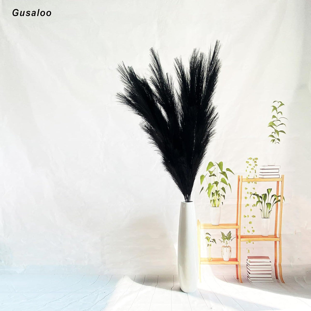 6 Pcs Artificial Pampas Grass Large, 47"/120cm Fake Faux Artificial Pampas Grass Decor Tall Stems, Fluffy Pompous Pompass Branch Floor Vase Filler for Home Kitchen Decor Boho Decor Wedding-Black