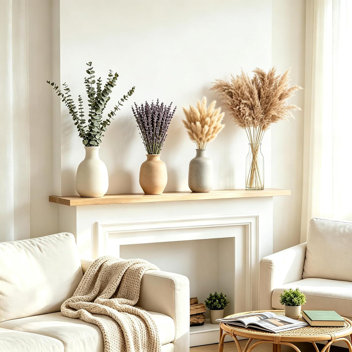530/450Pcs Dried Pampas Grass Set for Dry Flower Home Decor (530Pcs Nature)
