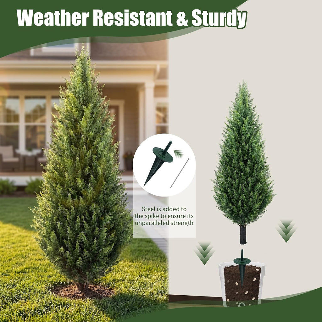 3.3ft Artificial Cedar Topiary UV Resistant Trees Set of 2 with Spike