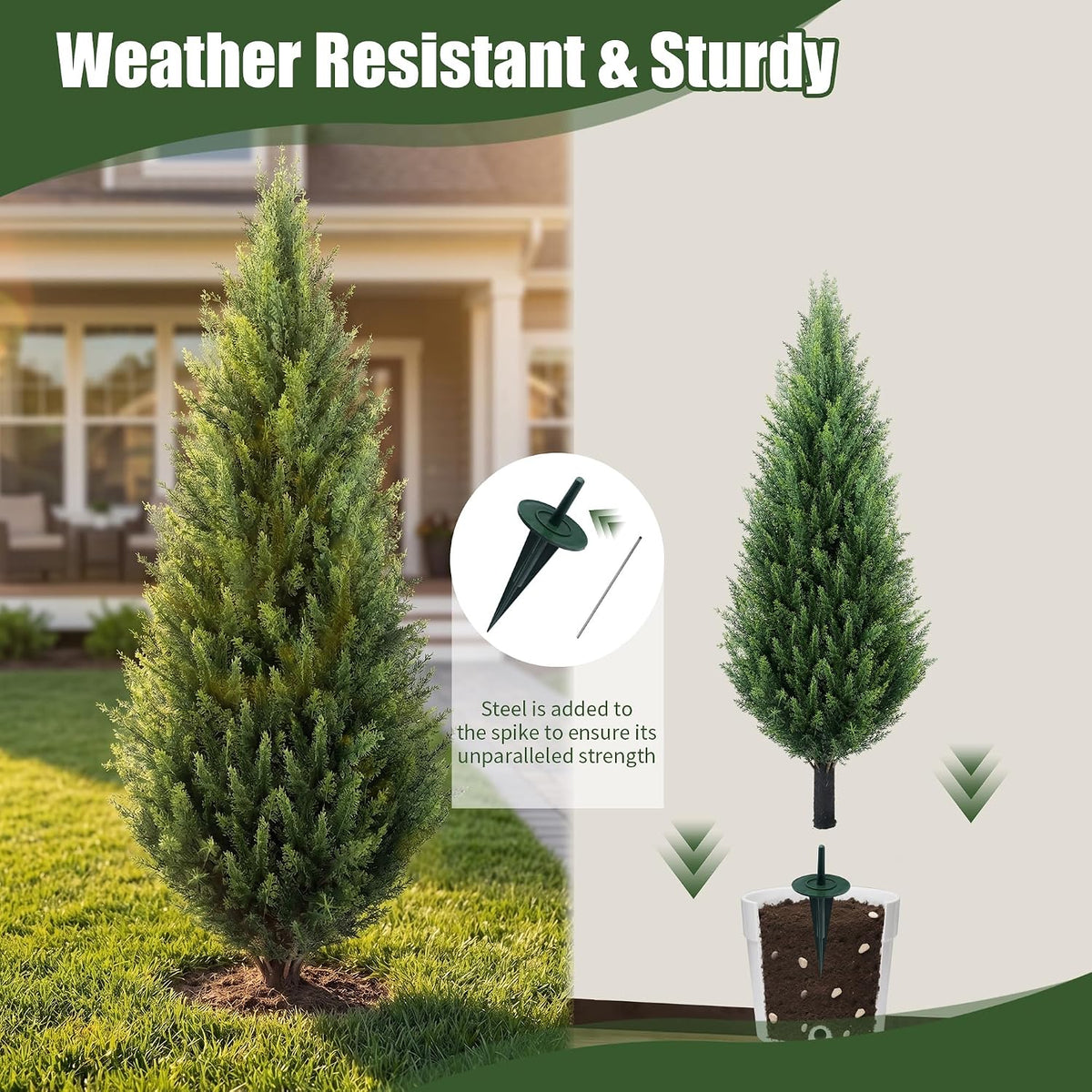 3.3ft Artificial Cedar Topiary UV Resistant Trees Set of 2 with Spike