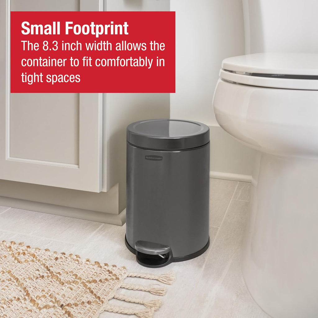 Rubbermaid Stainless Steel Round Step-On Wastebasket with Lid, 1.6-Gallon